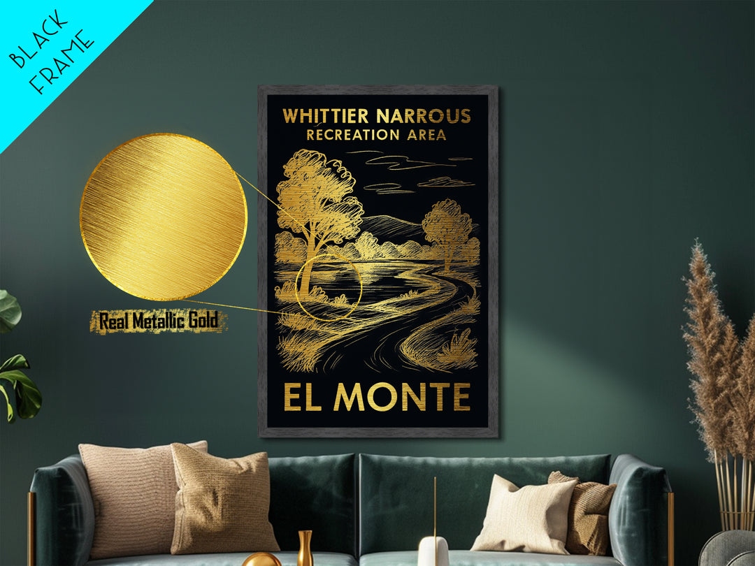 El Monte California art, Metallic Gold Art, Office Decor, Metal Art, Wood Framed Art, Graduation Travel Gift, Destination Gift