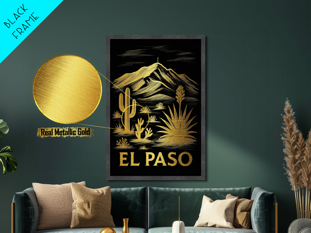 El Paso Texas art, Metallic Gold Art, Travel Art Prints, Metal Art, Wood Framed Art, Adventure Lover Gift, Traveler Gift