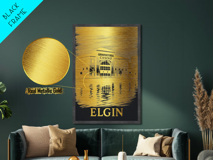Elgin Illinois art, Metallic Gold Art, Modern House Art, Metal Art, Wood Framed Art, Graduation Travel Gift, Travel Gift