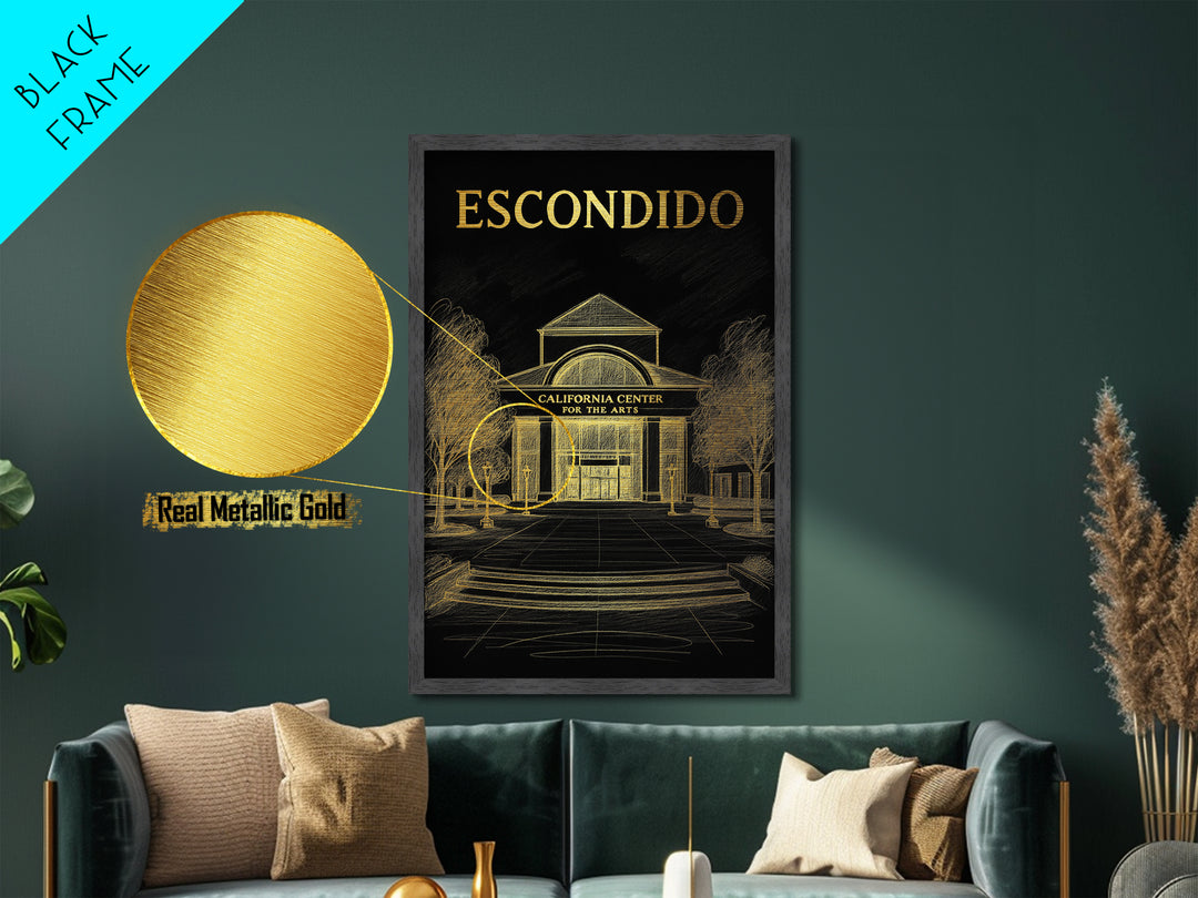Escondido California travel, Metallic Gold Print, Modern House Art, Metal Art, Wood Framed Art, Traveler Gift, Destination Gift