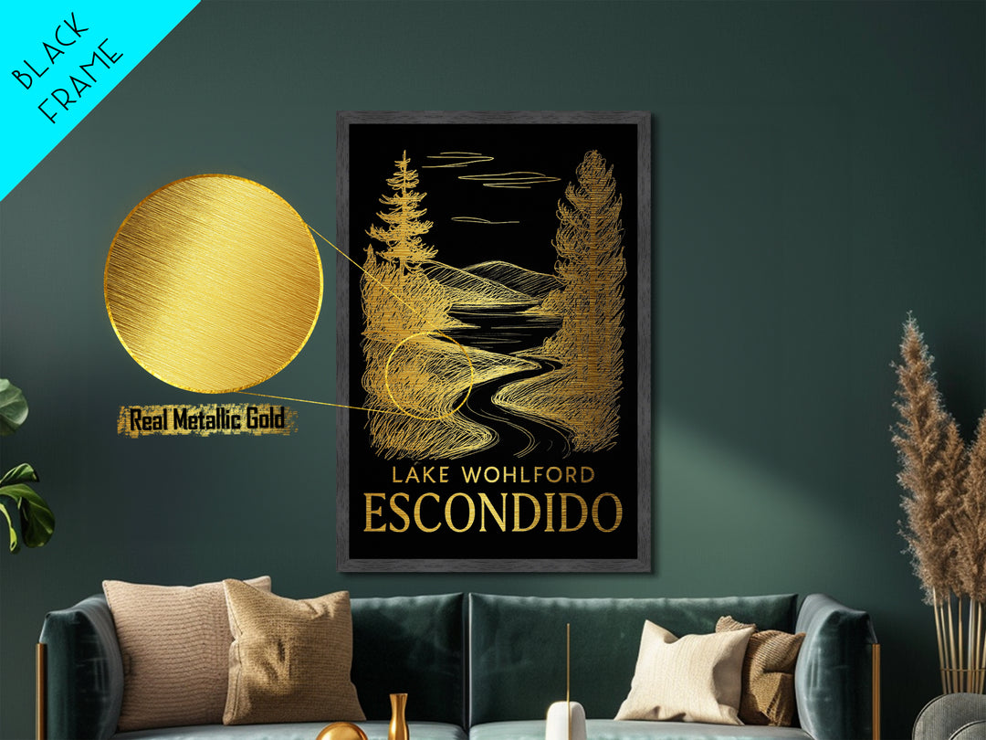 Escondido California art, Metallic Gold Art, Modern House Art, Metal Art, Wood Framed Art, Graduation Travel Gift, Travel Gift