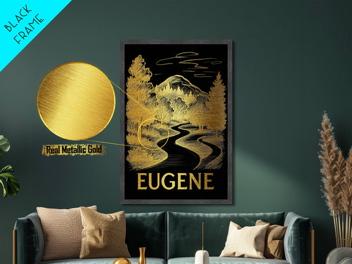 Eugene Oregon art, Metallic Gold Art, Best Friend Gifts, Metal Art, Wood Framed Art, Birthday Travel Gift, Destination Gift