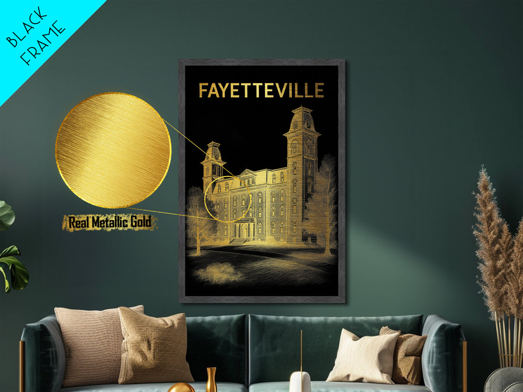 Fayetteville North Carolina travel, Metallic Gold Print, Modern Skyline Wall Print, Metal Art, Wood Framed Art, Adventure Lover Gift