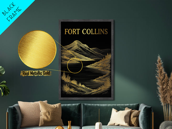 Fort Collins Colorado travel, Metallic Gold Print, Modern House Art, Metal Art, Wood Framed Art, Traveler Gift, Destination Gift