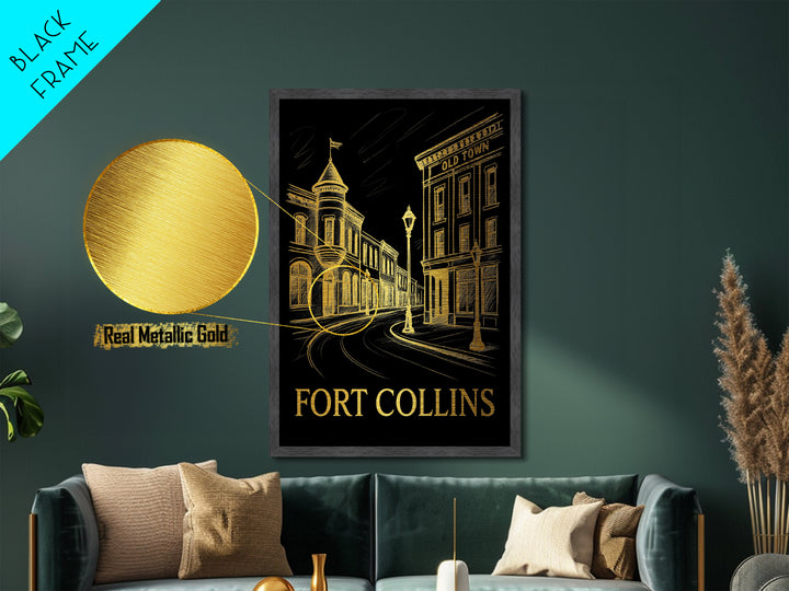 Fort Collins Colorado art, Metallic Gold Art, Modern House Art, Metal Art, Wood Framed Art, Graduation Travel Gift, Travel Gift