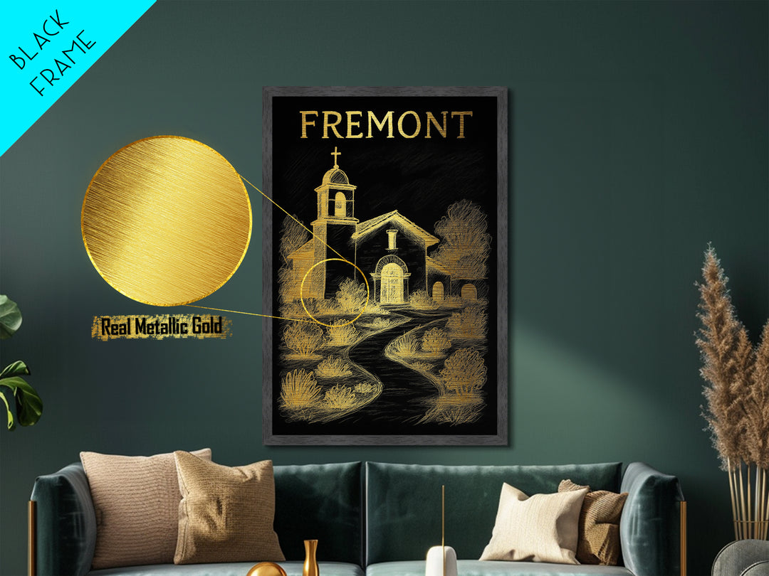 Fremont California travel, Metallic Gold Print, Modern House Art, Metal Art, Wood Framed Art, Wanderlust Gift