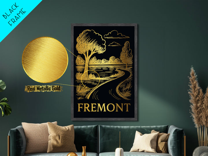 Fremont California art, Metallic Gold Art, Travel Art Prints, Metal Art, Wood Framed Art, Adventure Lover Gift