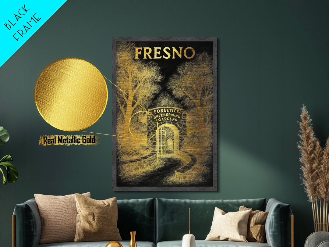 Fresno California travel, Metallic Gold Print, Modern House Art, Metal Art, Wood Framed Art, Traveler Gift