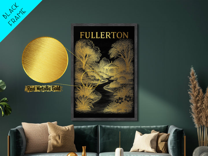 Fullerton California travel, Metallic Gold Print, Modern Skyline Wall Print, Metal Art, Wood Framed Art, Adventure Lover Gift
