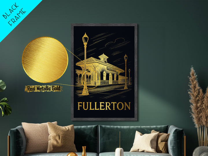 Fullerton California art, Metallic Gold Art, Housewarming Gift, Metal Art, Wood Framed Art, Newlywed Travel Gift