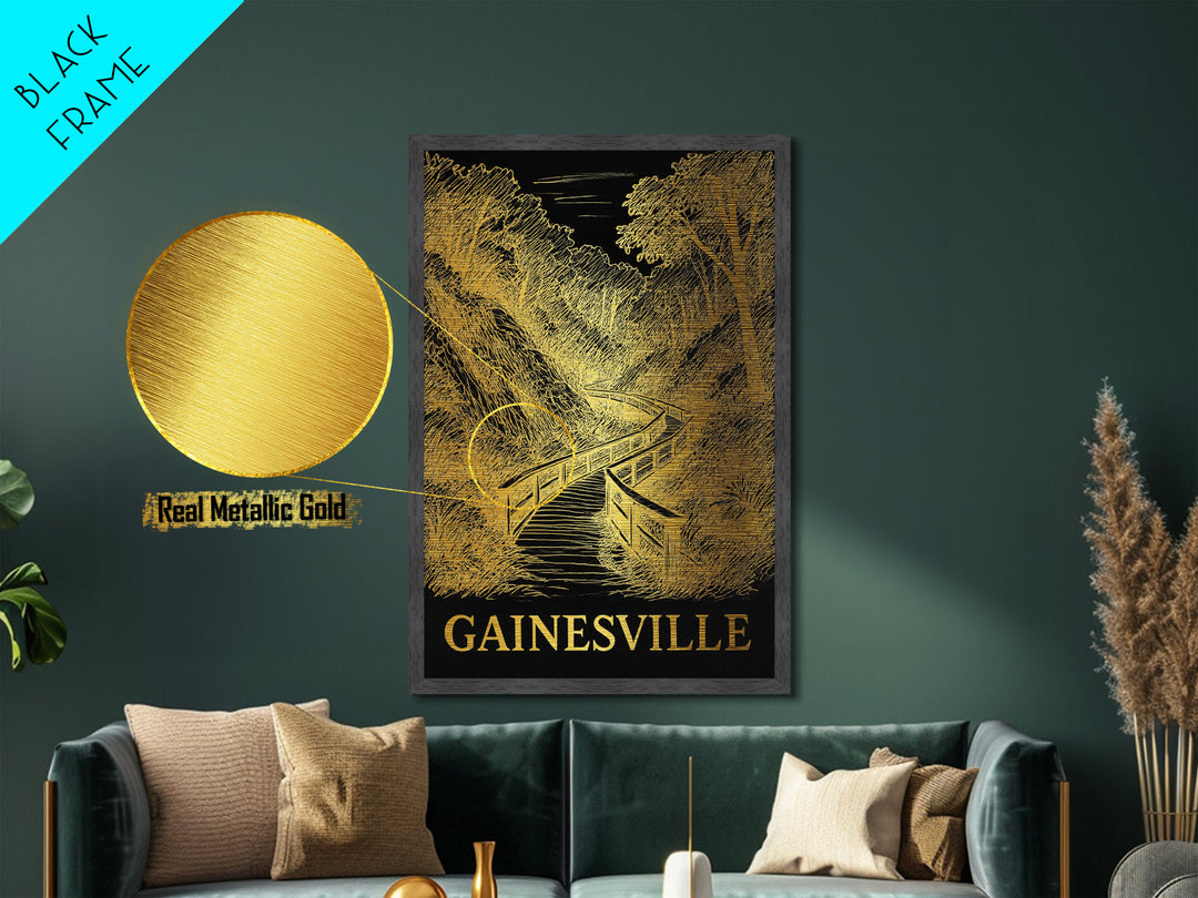 Gainesville Florida art, Metallic Gold Art, Office Decor, Metal Art, Wood Framed Art, Graduation Travel Gift