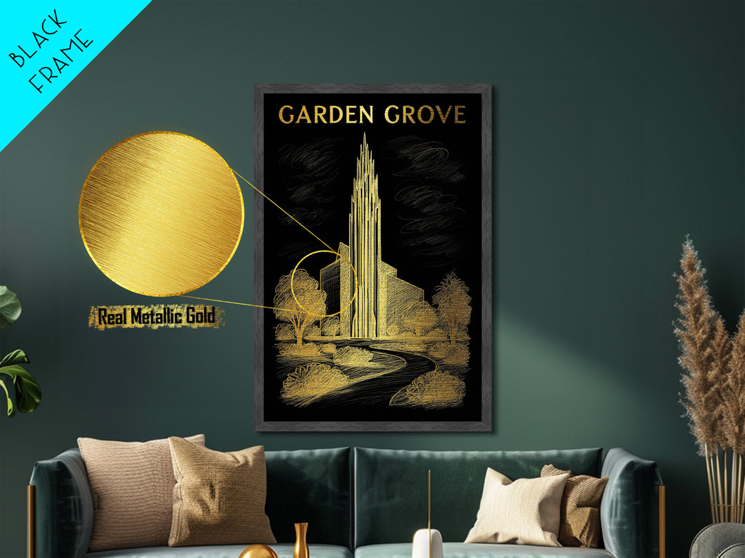 Garden Grove California travel, Metallic Gold Print, Modern House Art, Metal Art, Wood Framed Art, Wanderlust Gift