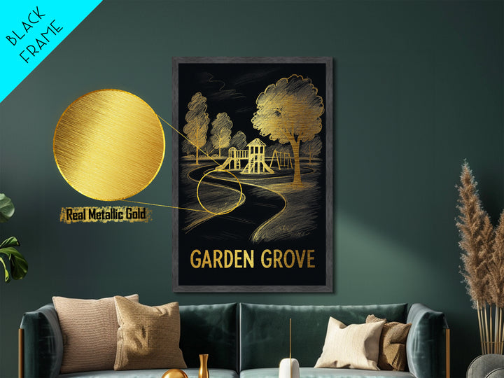 Garden Grove California art, Metallic Gold Art, Travel Art Prints, Metal Art, Wood Framed Art, Adventure Lover Gift