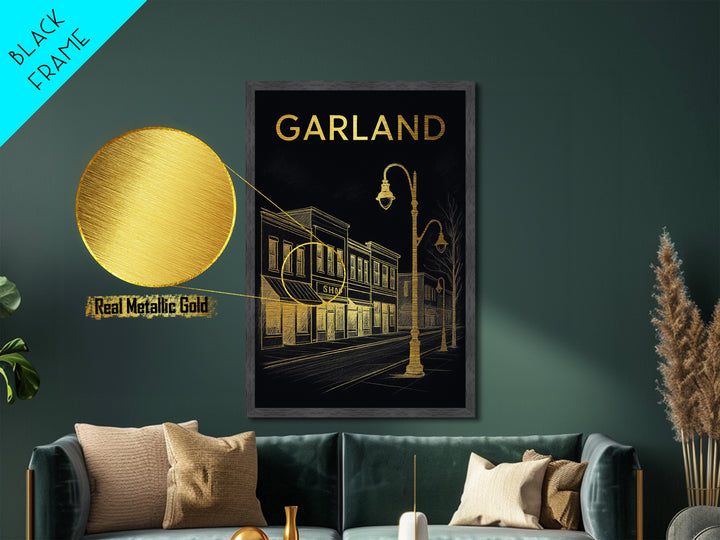 Garland Texas travel, Metallic Gold Print, Modern House Art, Metal Art, Wood Framed Art, Traveler Gift