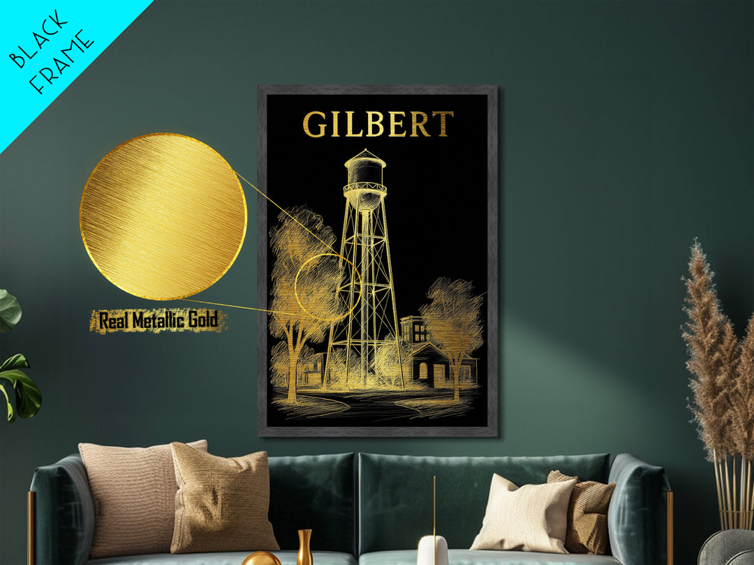 Gilbert Arizona travel, Metallic Gold Print, College Dorm Décor, Metal Art, Wood Framed Art, Graduation Travel Gift
