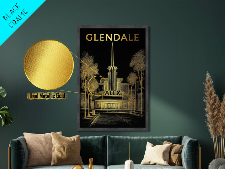 Glendale Arizona travel, Metallic Gold Print, Modern Skyline Wall Print, Metal Art, Wood Framed Art, Adventure Lover Gift