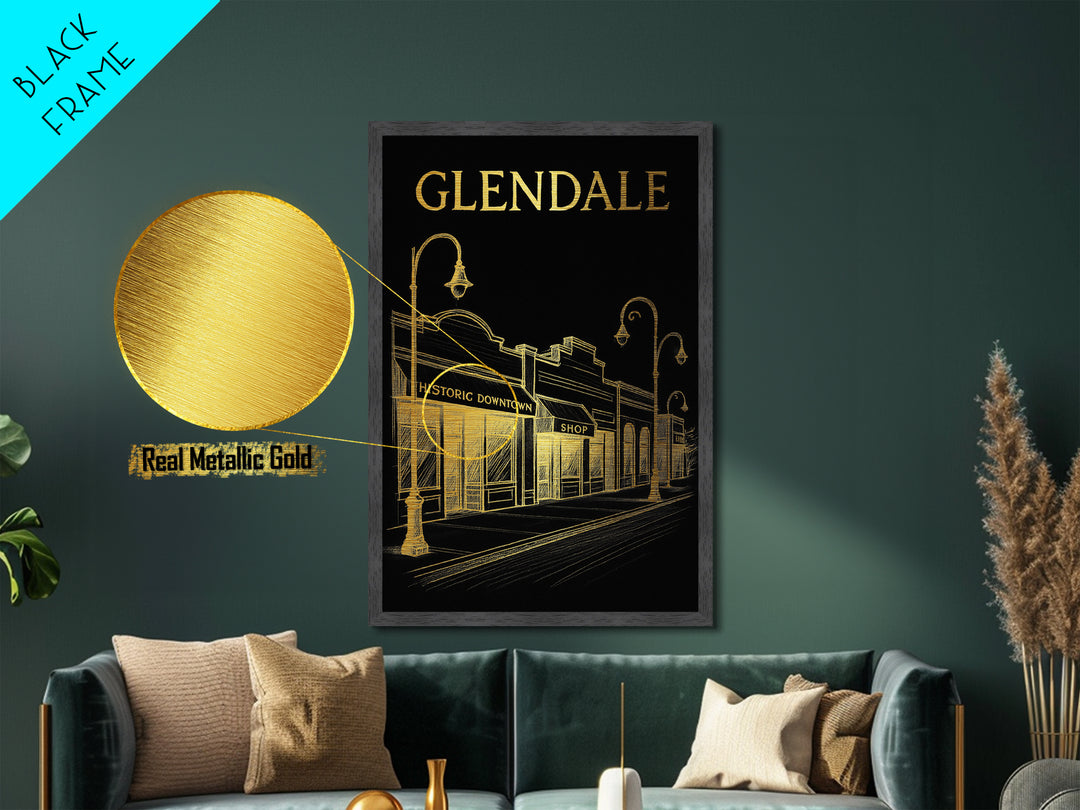 Glendale Arizona art, Metallic Gold Art, Housewarming Gift, Metal Art, Wood Framed Art, Newlywed Travel Gift