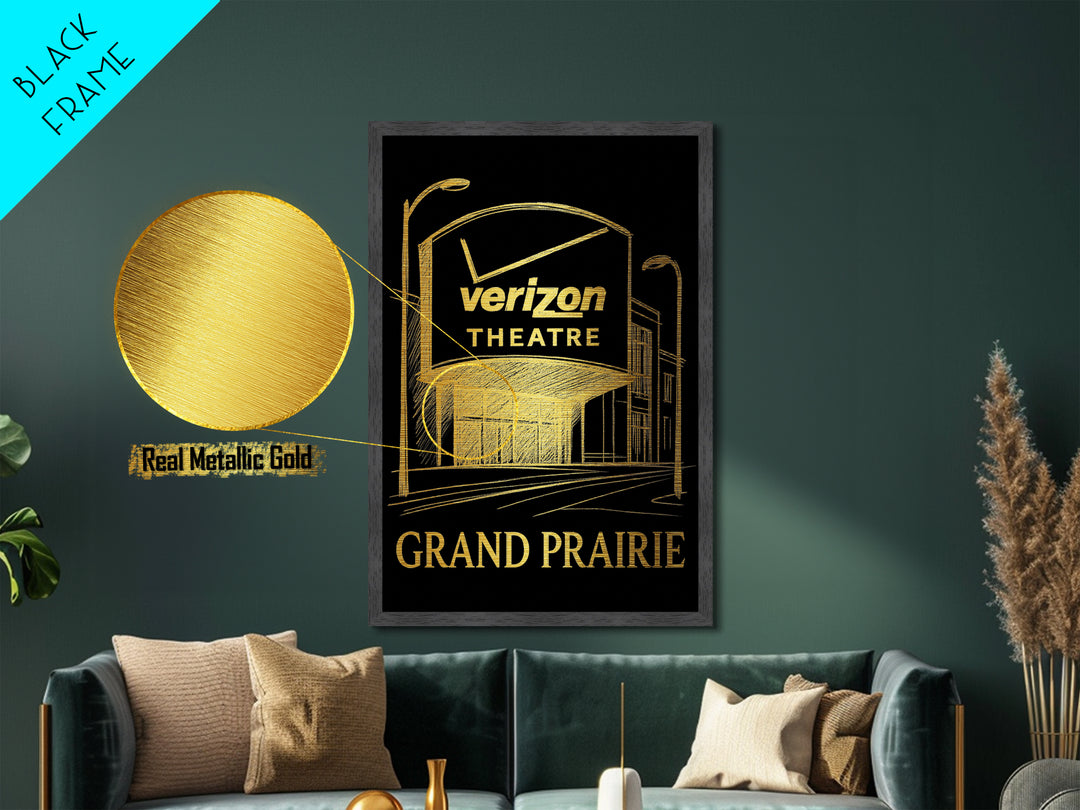 Grand Prairie Texas travel, Metallic Gold Print, Modern Skyline Wall Print, Metal Art, Wood Framed Art, Adventure Lover Gift
