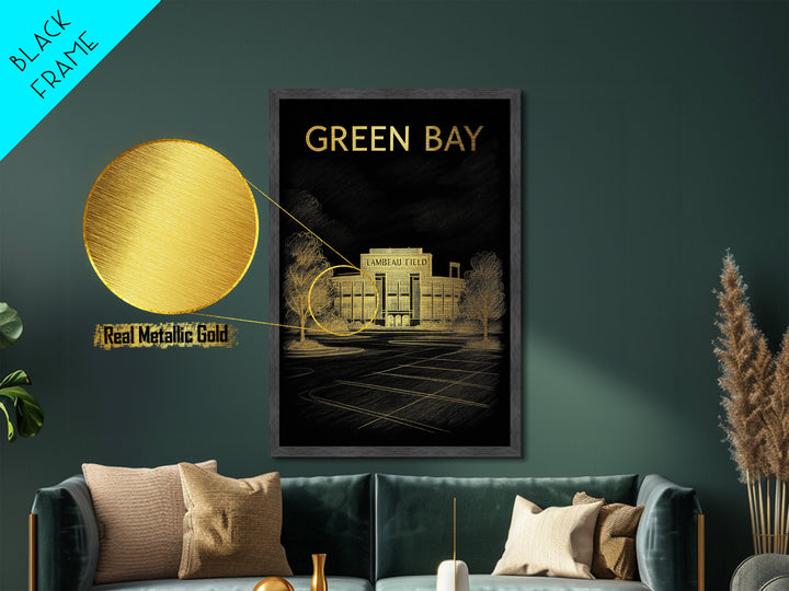 Green Bay Wisconsin travel, Metallic Gold Print, Modern House Art, Metal Art, Wood Framed Art, Traveler Gift