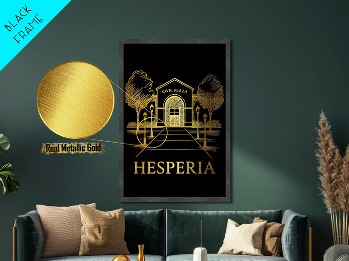 Hesperia California art, Metallic Gold Art, Housewarming Gift, Metal Art, Wood Framed Art, Newlywed Travel Gift, Honeymoon Gift