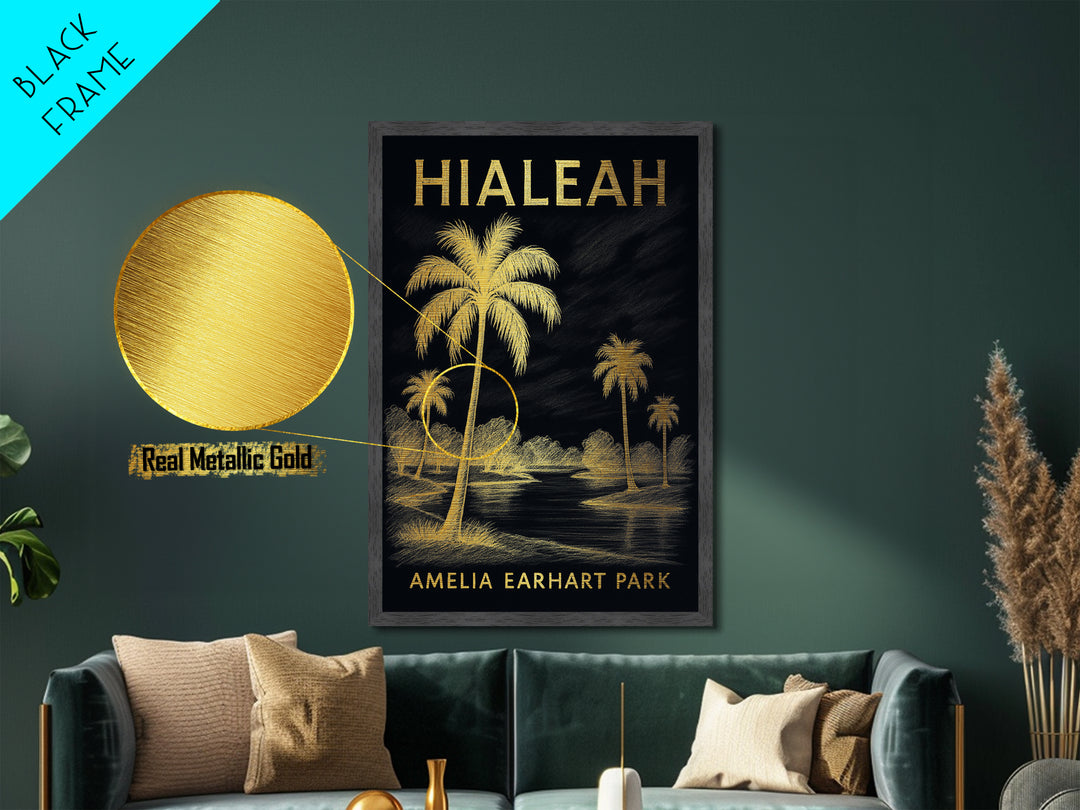 Hialeah Florida travel, Metallic Gold Print, Closing Gift, Metal Art, Wood Framed Art, Anniversary Travel Gift, Retirement Travel Gift