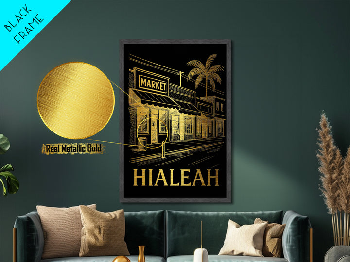 Hialeah Florida art, Metallic Gold Art, Office Decor, Metal Art, Wood Framed Art, Graduation Travel Gift, Destination Gift