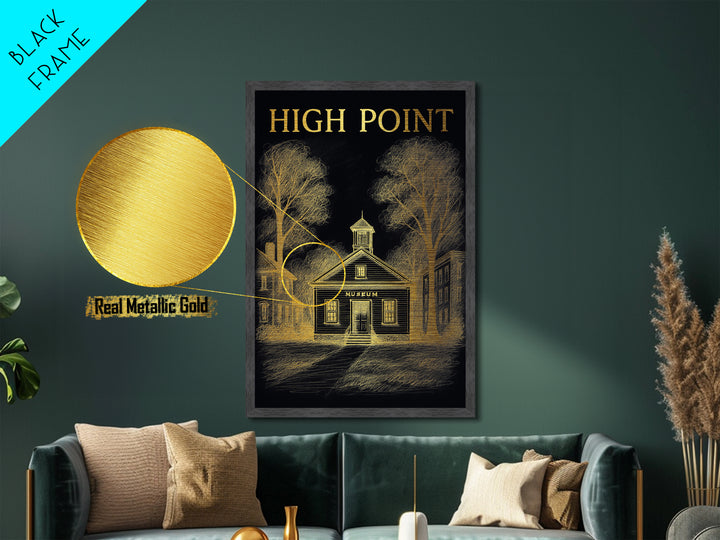 High Point North Carolina travel, Metallic Gold Print, Modern House Art, Metal Art, Wood Framed Art, Wanderlust Gift, Travel Art Prints
