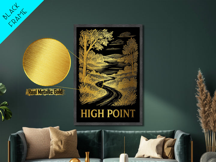 High Point North Carolina art, Metallic Gold Art, Travel Art Prints, Metal Art, Wood Framed Art, Adventure Lover Gift, Traveler Gift