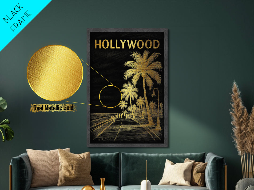 Hollywood Florida travel, Metallic Gold Print, College Dorm Décor, Metal Art, Wood Framed Art, Graduation Travel Gift, Traveler Gift