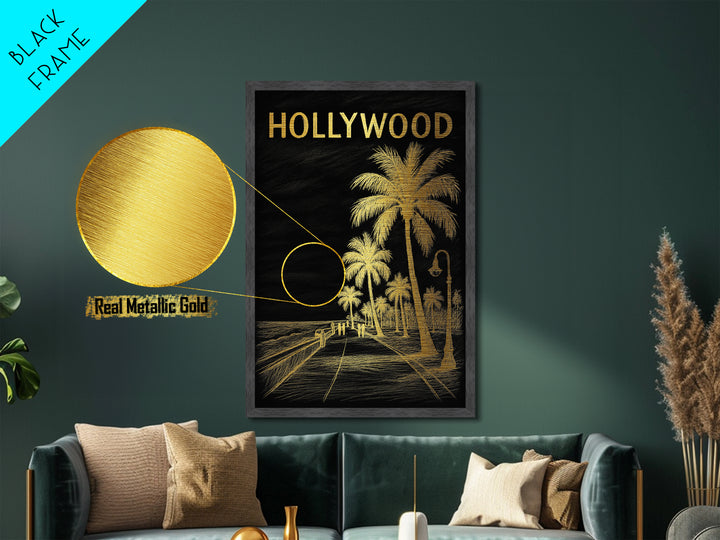 Hollywood Florida travel, Metallic Gold Print, College Dorm Décor, Metal Art, Wood Framed Art, Graduation Travel Gift, Traveler Gift