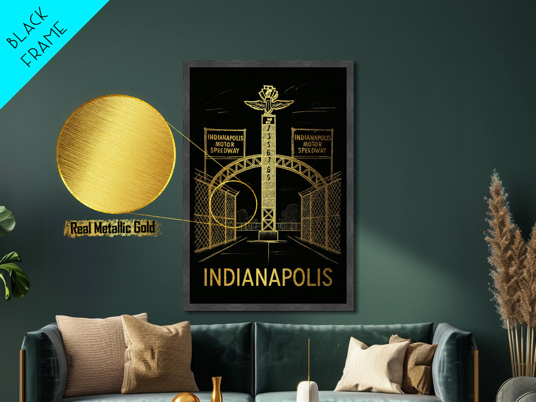 Indianapolis Indiana art, Metallic Gold Art, Travel Art Prints, Metal Art, Wood Framed Art, Adventure Lover Gift, Traveler Gift