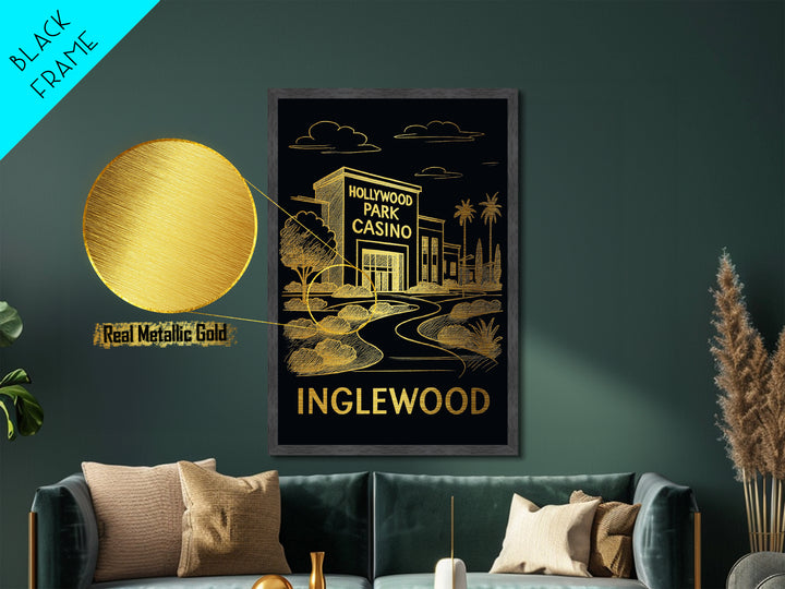 Inglewood California art, Metallic Gold Art, Modern House Art, Metal Art, Wood Framed Art, Graduation Travel Gift, Travel Gift