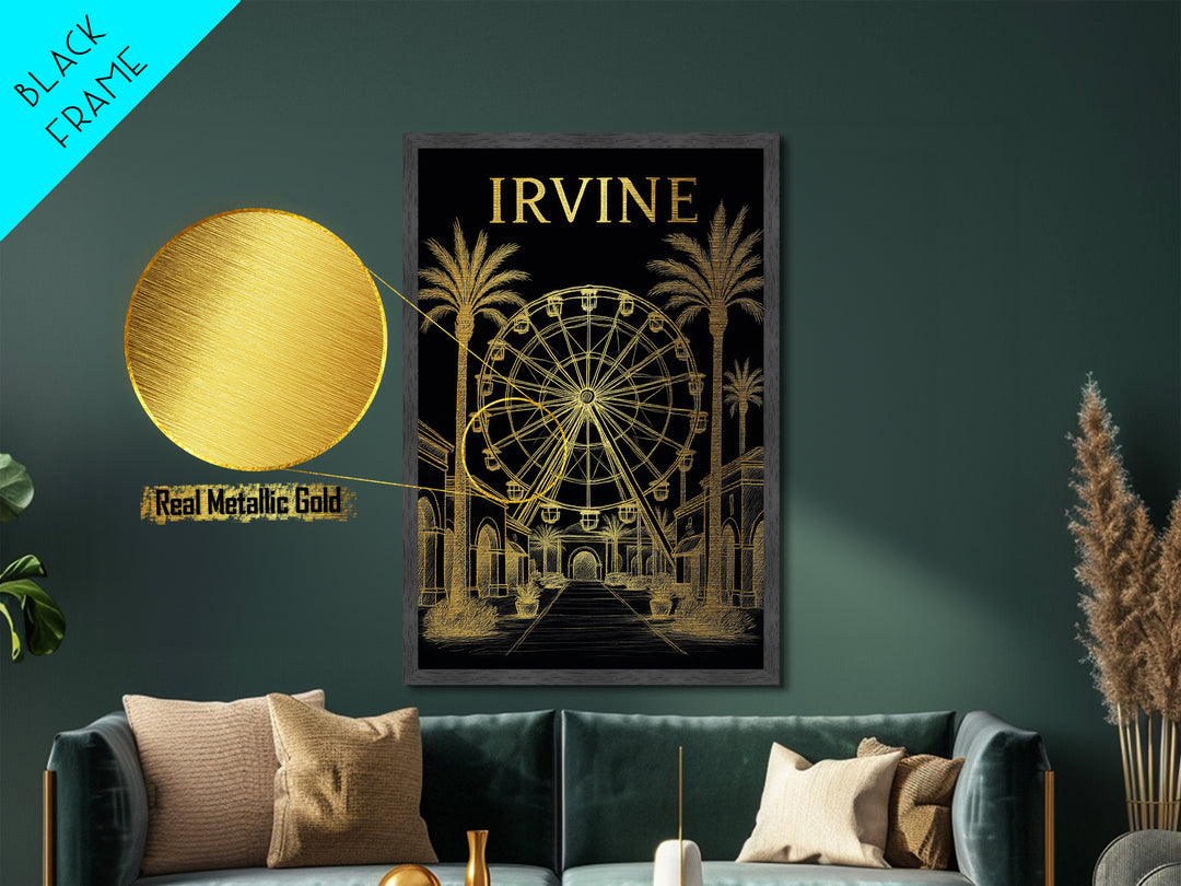 Irvine California travel, Metallic Gold Print, College Dorm Décor, Metal Art, Wood Framed Art, Graduation Travel Gift, Traveler Gift