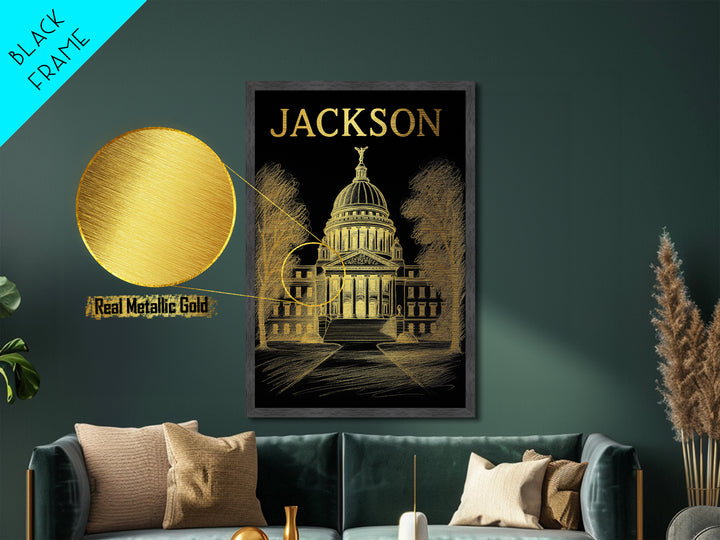 Jackson Mississippi travel, Metallic Gold Print, Closing Gift, Metal Art, Wood Framed Art, Anniversary Travel Gift, Retirement Travel Gift