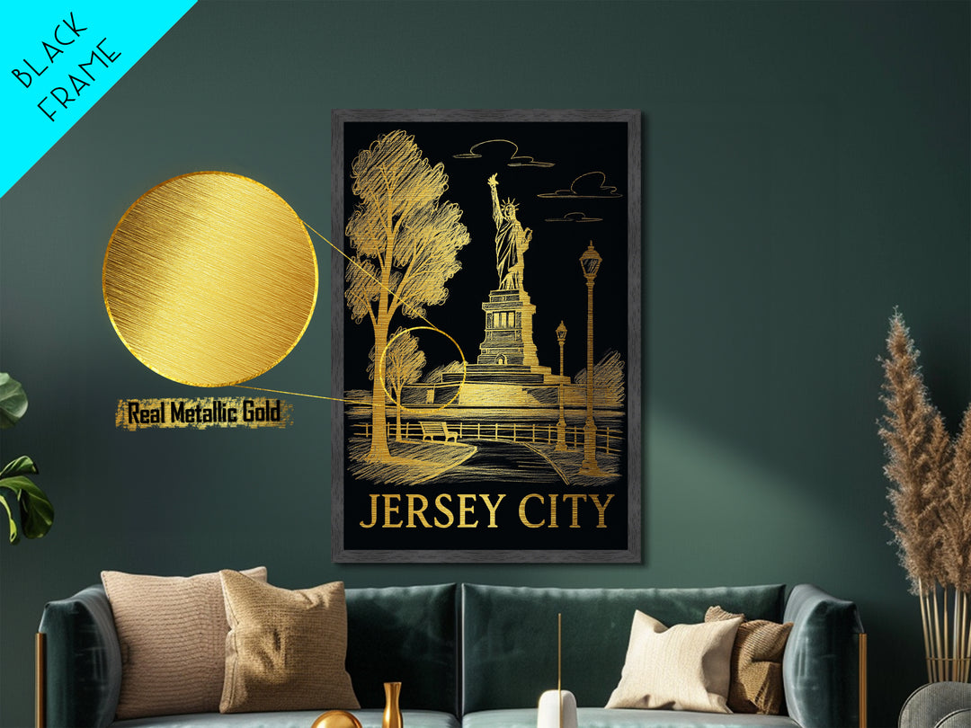 Jersey City New Jersey art, Metallic Gold Art, Modern House Art, Metal Art, Wood Framed Art, Graduation Travel Gift, Travel Gift