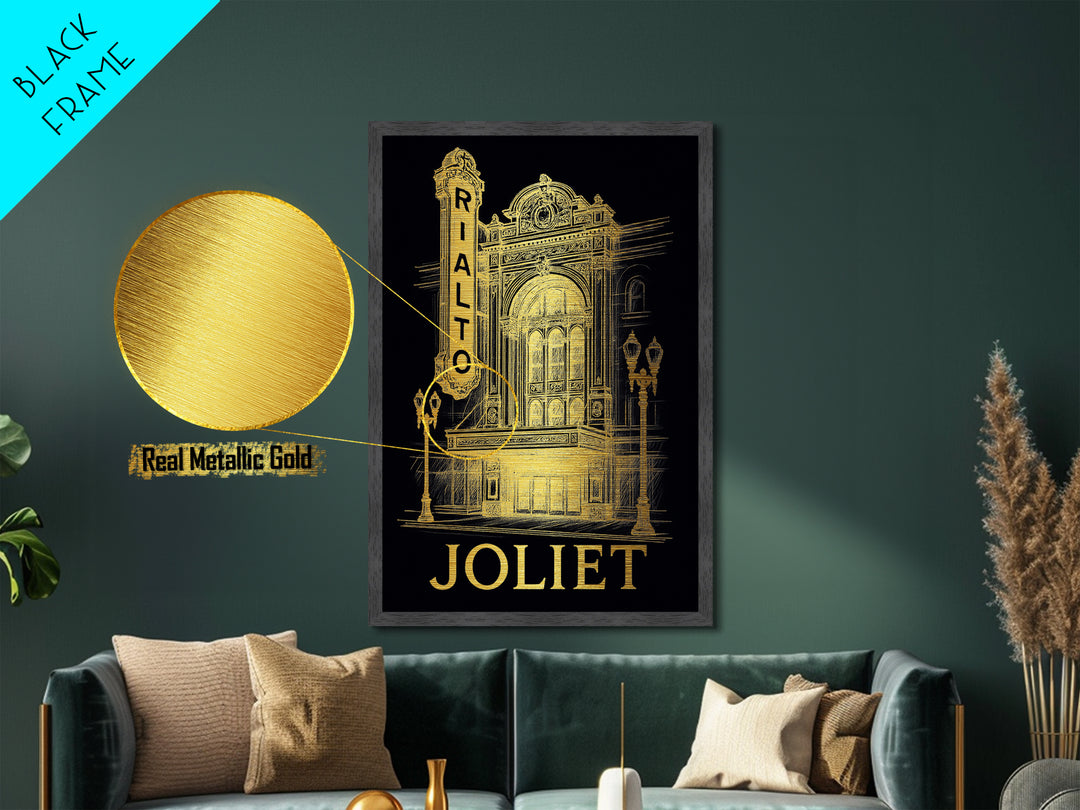 Joliet Illinois art, Metallic Gold Art, Best Friend Gifts, Metal Art, Wood Framed Art, Birthday Travel Gift, Destination Gift