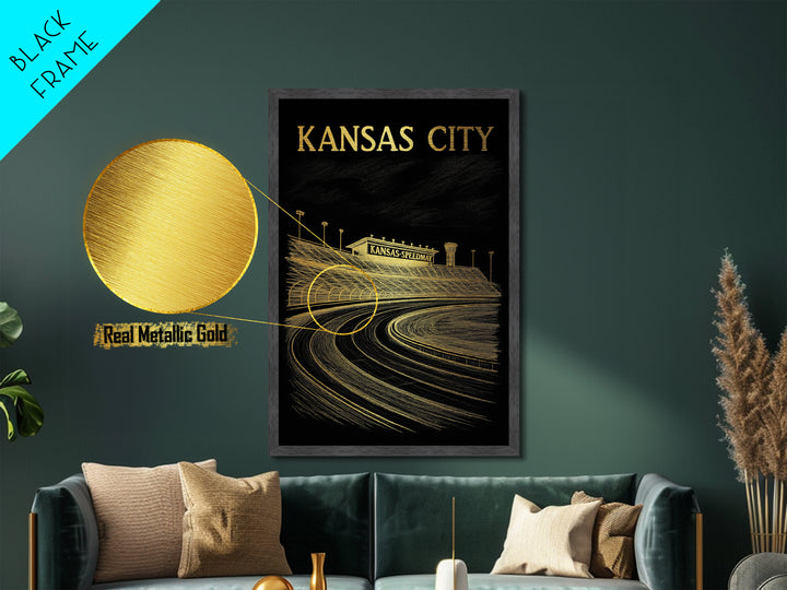 Kansas City Missouri travel, Metallic Gold Print, Closing Gift, Metal Art, Wood Framed Art, Anniversary Travel Gift, Retirement Travel Gift