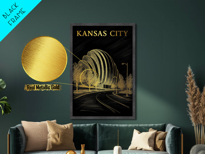 Kansas City Missouri art, Metallic Gold Art, Office Decor, Metal Art, Wood Framed Art, Graduation Travel Gift, Destination Gift
