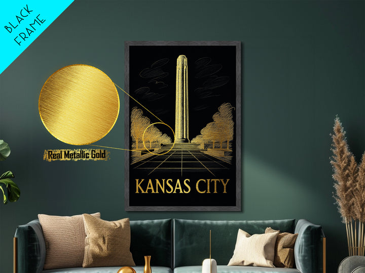 Kansas City Kansas travel, Metallic Gold Print, Modern House Art, Metal Art, Wood Framed Art, Wanderlust Gift, Travel Art Prints