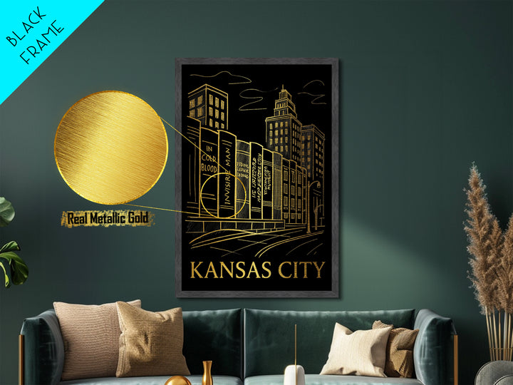 Kansas City Kansas art, Metallic Gold Art, Travel Art Prints, Metal Art, Wood Framed Art, Adventure Lover Gift, Traveler Gift