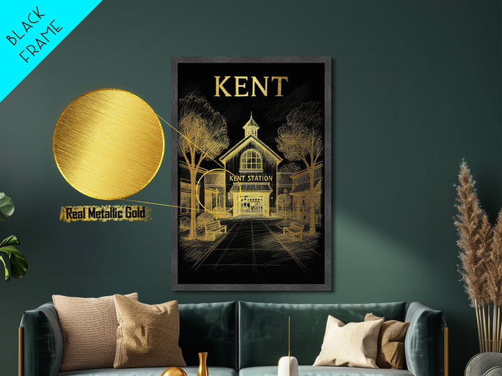 Kent Washington travel, Metallic Gold Print, Modern House Art, Metal Art, Wood Framed Art, Traveler Gift, Destination Gift