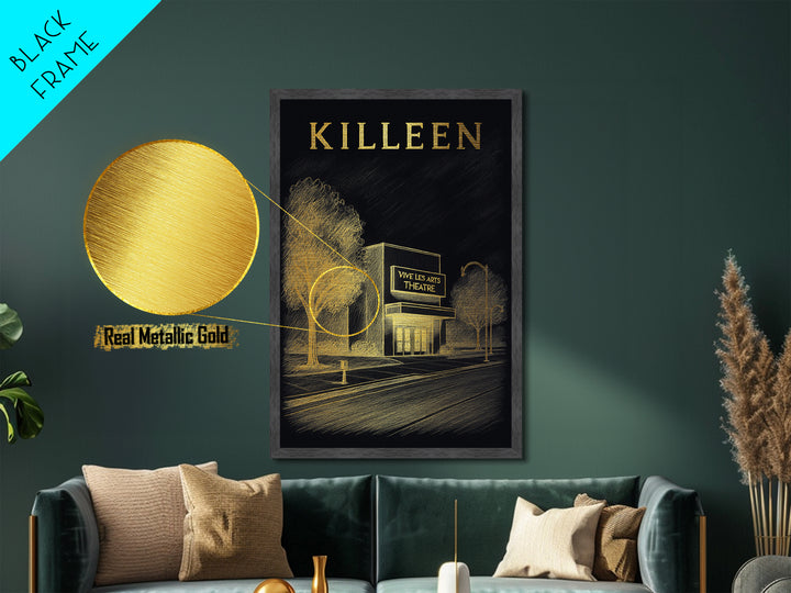 Killeen Texas travel, Metallic Gold Print, College Dorm Décor, Metal Art, Wood Framed Art, Graduation Travel Gift, Traveler Gift