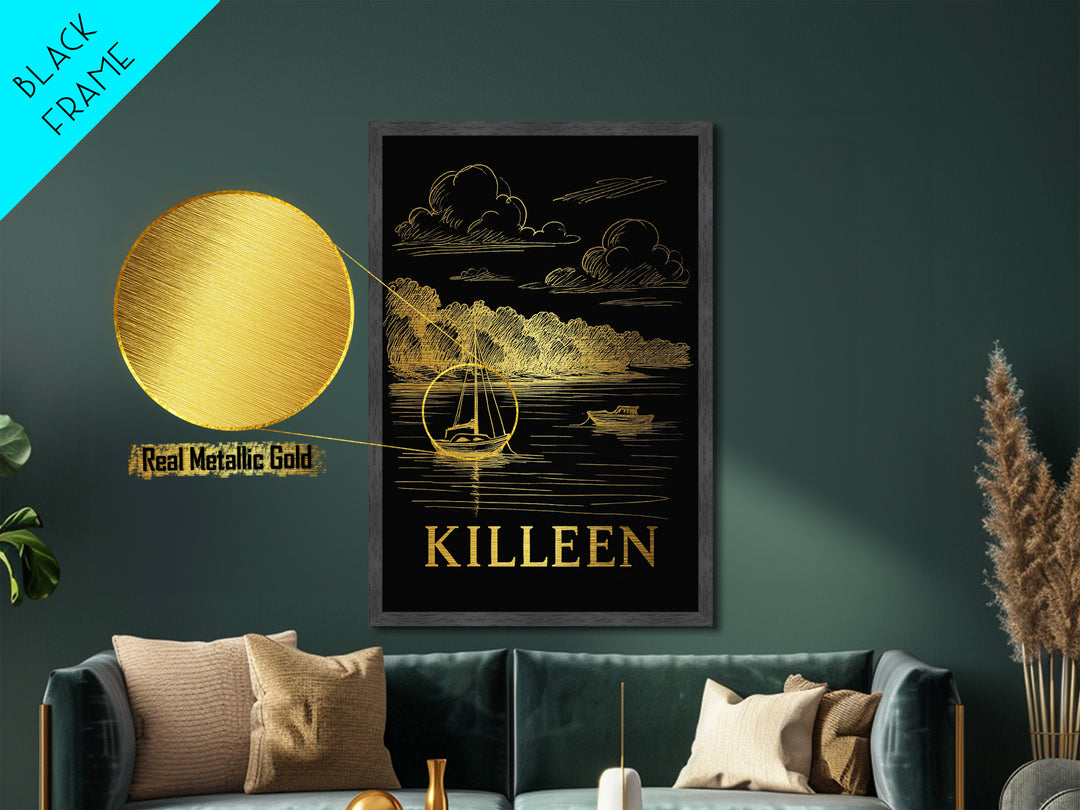 Killeen Texas art, Metallic Gold Art, Best Friend Gifts, Metal Art, Wood Framed Art, Birthday Travel Gift, Destination Gift