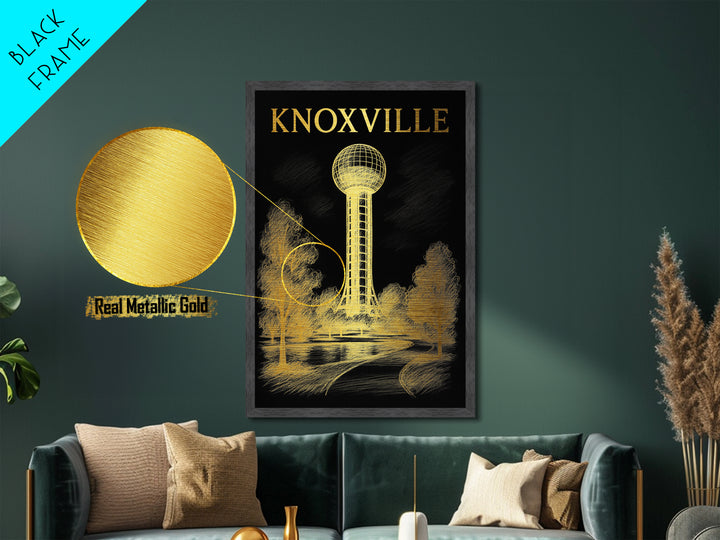 Knoxville Tennessee travel, Metallic Gold Print, Modern Skyline Wall Print, Metal Art, Wood Framed Art, Adventure Lover Gift, Travel Gift
