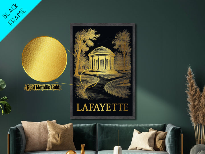 Lafayette Louisiana art, Metallic Gold Art, Office Decor, Metal Art, Wood Framed Art, Graduation Travel Gift, Destination Gift