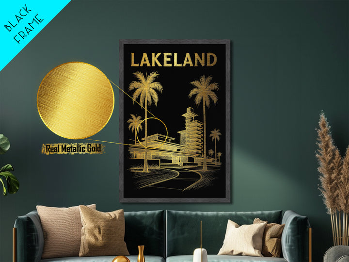 Lakeland Florida travel, Metallic Gold Print, Modern House Art, Metal Art, Wood Framed Art, Wanderlust Gift, Travel Art Prints