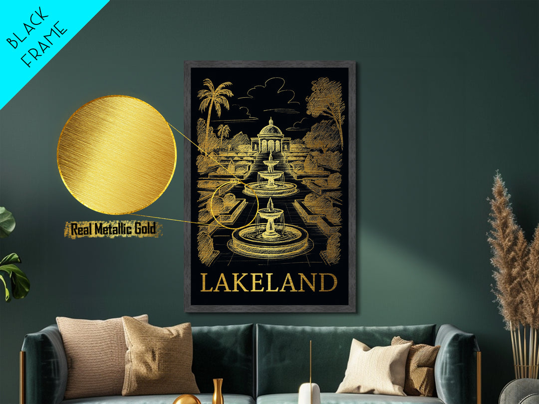 Lakeland Florida art, Metallic Gold Art, Travel Art Prints, Metal Art, Wood Framed Art, Adventure Lover Gift, Traveler Gift