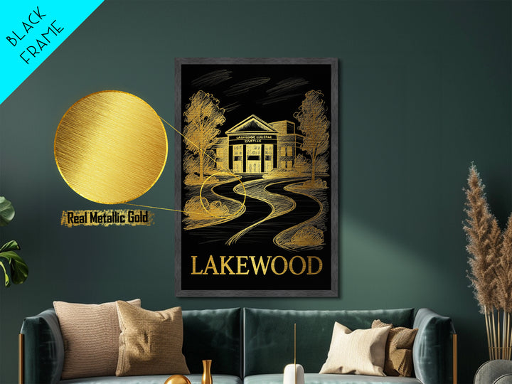 Lakewood California art, Metallic Gold Art, Best Friend Gifts, Metal Art, Wood Framed Art, Birthday Travel Gift, Destination Gift