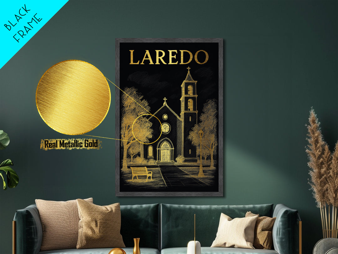 Laredo Texas travel, Metallic Gold Print, Modern House Art, Metal Art, Wood Framed Art, Wanderlust Gift, Travel Art Prints
