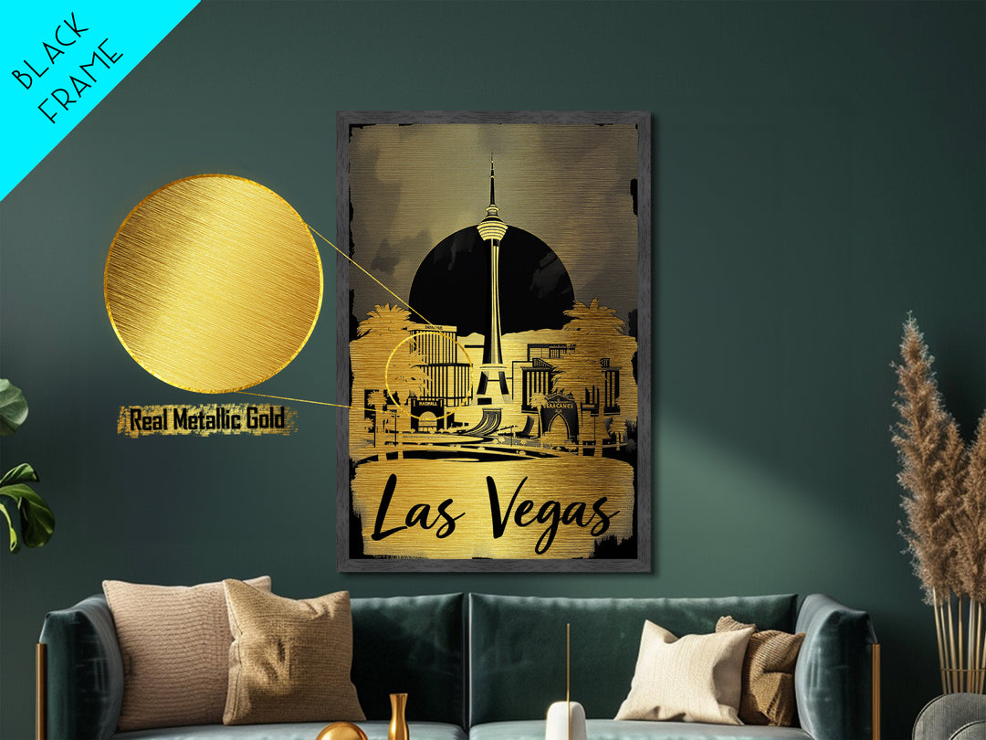 Las Vegas Nevada travel, Metallic Gold Print, College Dorm Décor, Metal Art, Wood Framed Art, Graduation Travel Gift, Traveler Gift